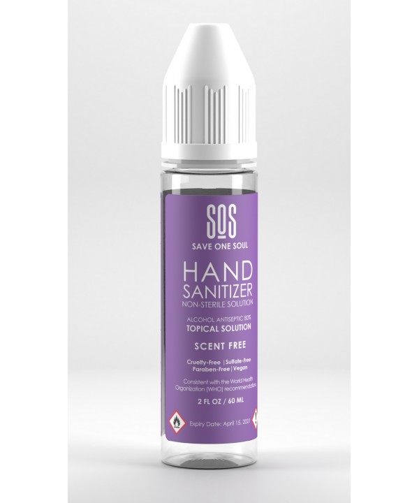 HAND SANITIZER NON-STERILE SOLUTION | 2 FL OZ (60ML) | SAVE ONE SOUL (SOS) | SCENT FREE | ALCOHOL ANTISEPTIC 80% TROPICAL SOLUTION