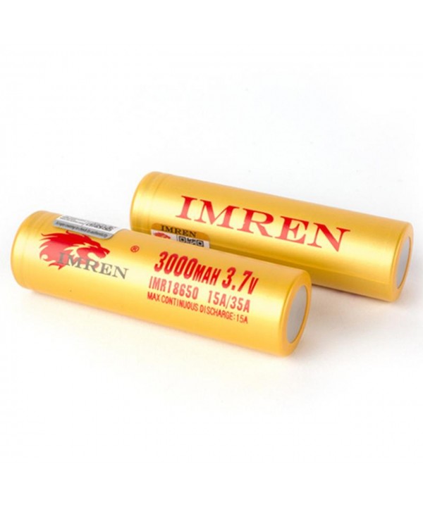 Imren (Gold) IMR 18650 (3000mAh) 35A 3.7v Battery Flat-Top - 2 Pack